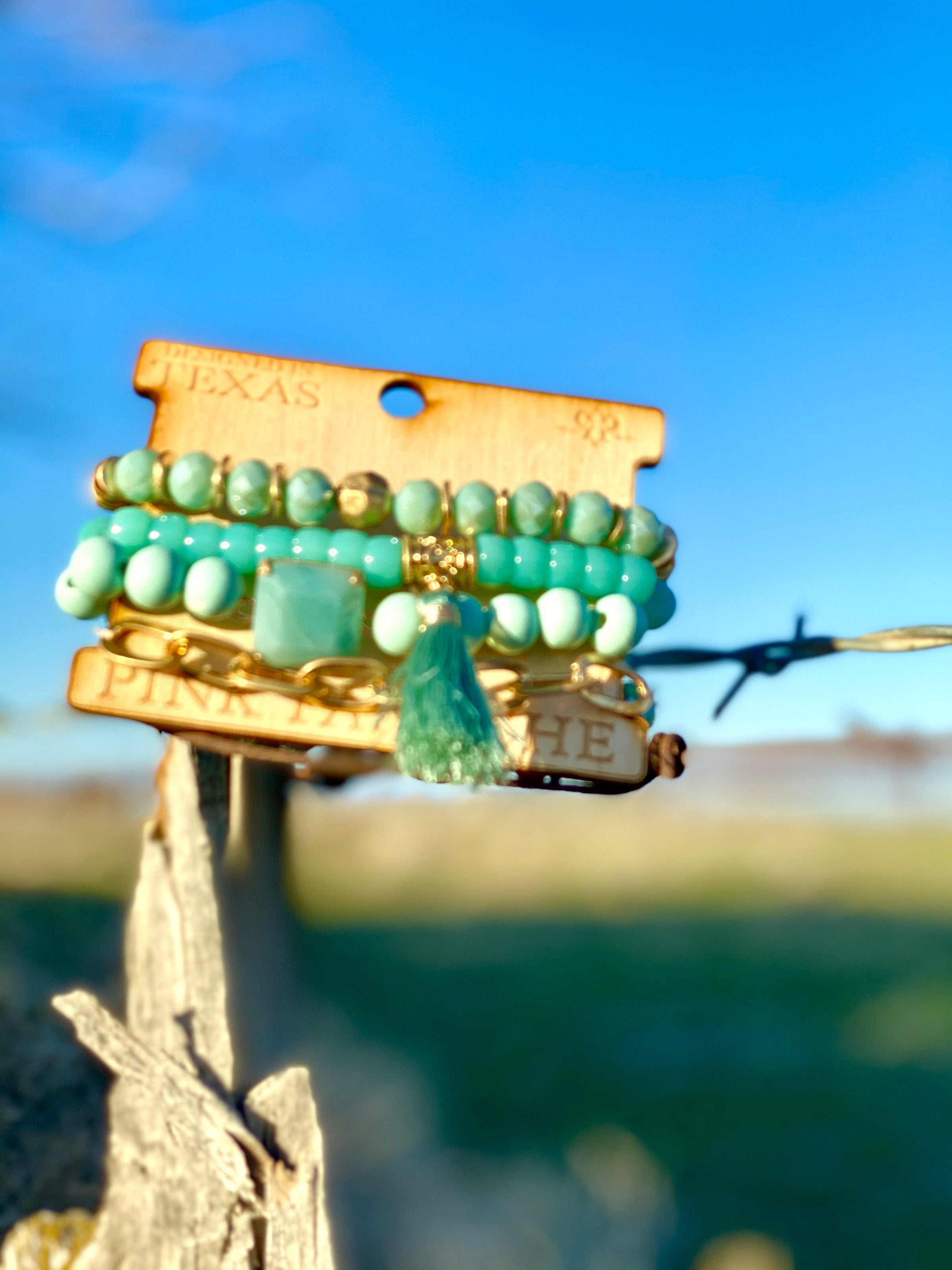 Shop Envi Me Jewelry Stack Set / Minty Gold The Pink Panache Summer Minty Gold Stack Bracelet Set