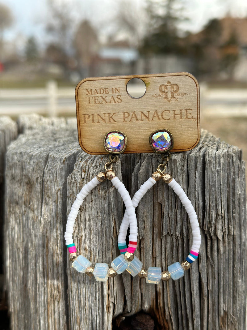 The Pink Panache Summer White Oval Earrings - Main Image