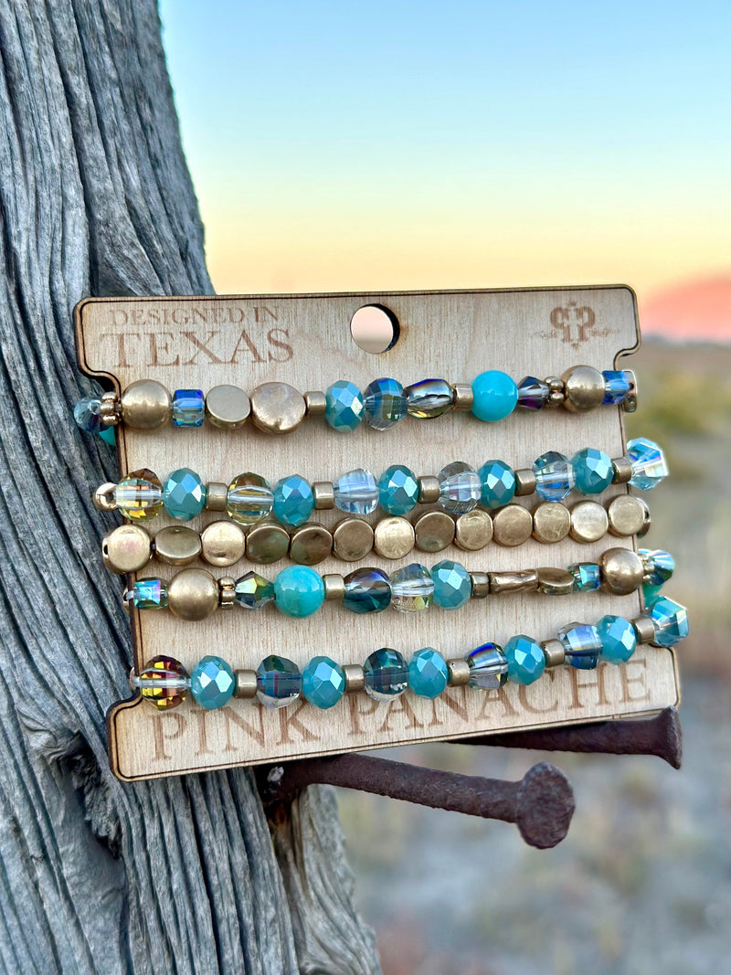 Shop Envi Me Jewelry Stack Set / Multi The Pink Panache Teal & Gold Stack Bracelet Set