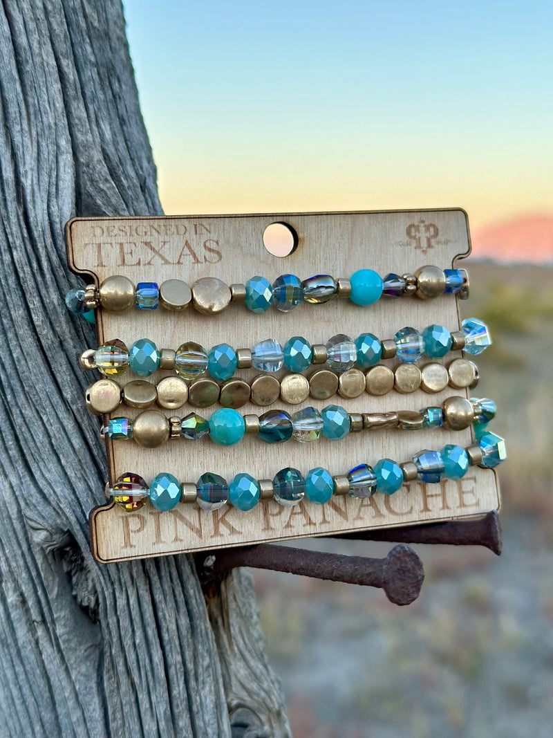 Shop Envi Me Jewelry Stack Set / Multi The Pink Panache Teal & Gold Stack Bracelet Set