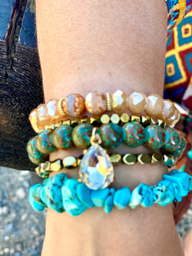 Shop Envi Me Jewelry Stack Set / Turquoise The Pink Panache Turquoise & Amber Stack Bracelet Set