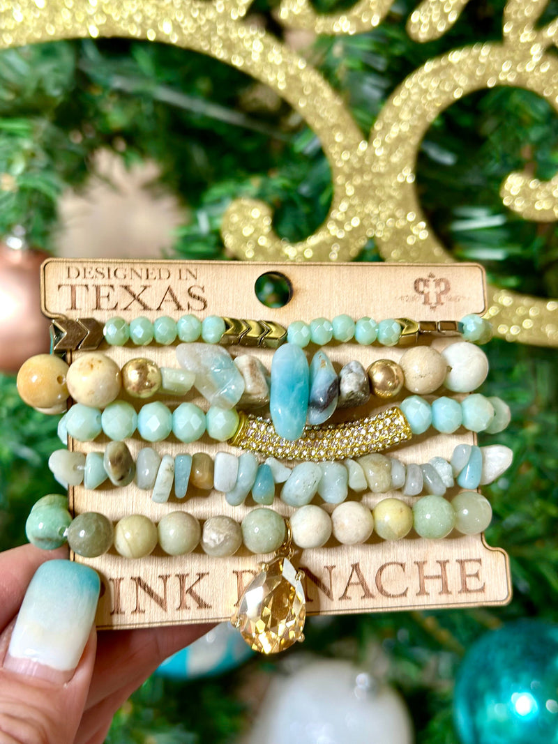 Shop Envi Me Jewelry Stack Set / Turquoise Gold The Pink Panache Turquoise Stone Stack Bracelet Set