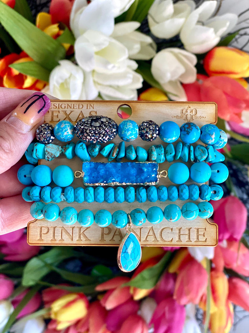 Shop Envi Me Jewelry Stack Set / Turquoise The Pink Panache Turquoise Stone Stack Bracelet Set