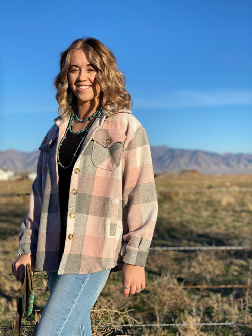 Shop Envi Me Cardigans and Kimonos The Pink Plaid Shacket Jacket
