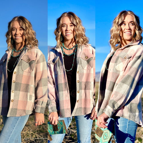 Shop Envi Me Cardigans and Kimonos The Pink Plaid Shacket Jacket