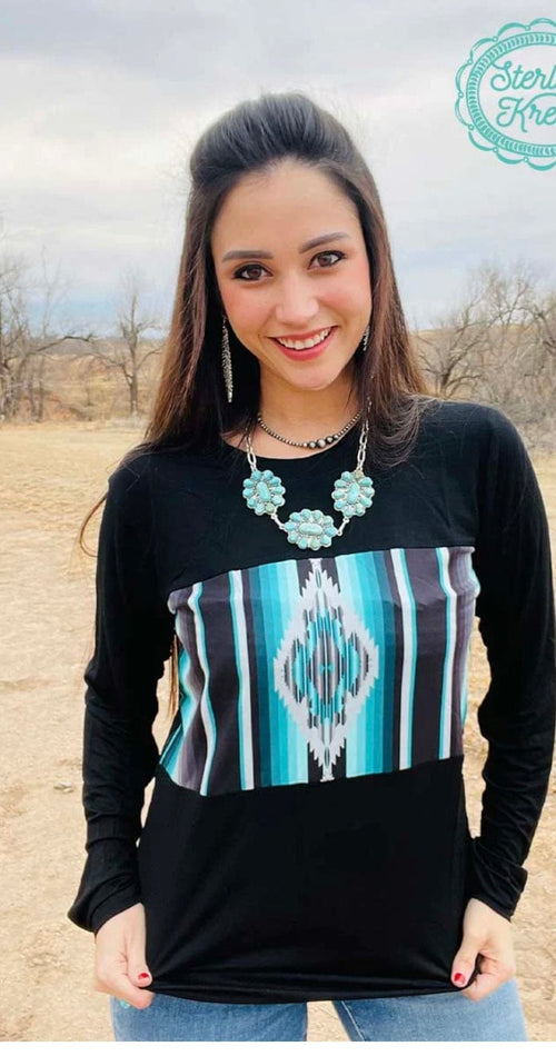 Shop Envi Me Tops and Tunics The Pop of Turquoise Tribal Pullover
