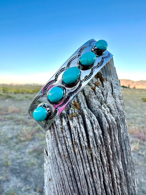 Shop Envi Me Bracelets Silver & Turquoise The Puebla Sterling Silver & Real Turquoise Southwest Cuff Bracelet