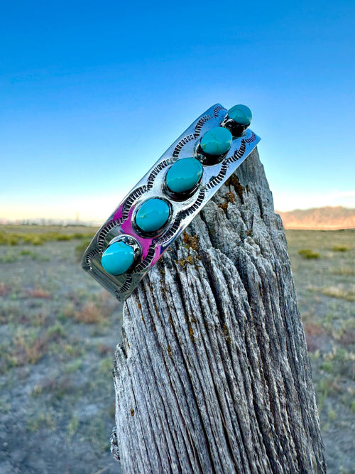 Shop Envi Me Bracelets Silver & Turquoise The Puebla Sterling Silver & Real Turquoise Southwest Cuff Bracelet