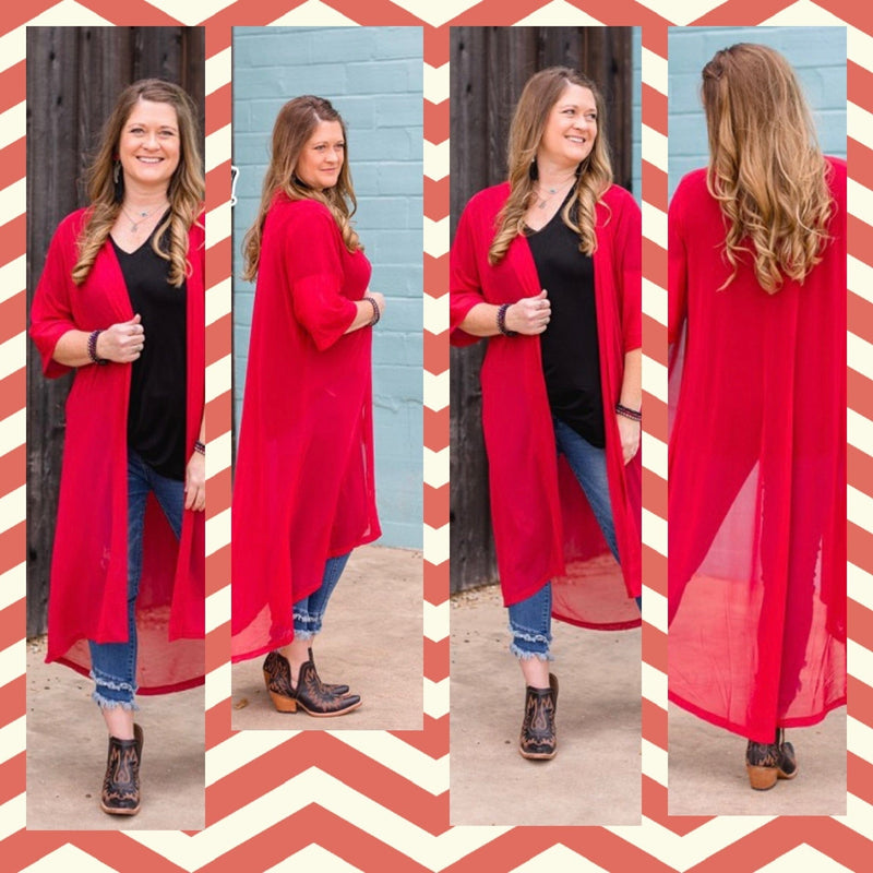 Shop Envi Me Cardigans and Kimonos OS The Reba Red Duster Kimono