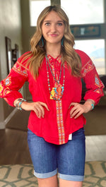 Shop Envi Me tops The Red Fiesta Cinco Embroidered Top