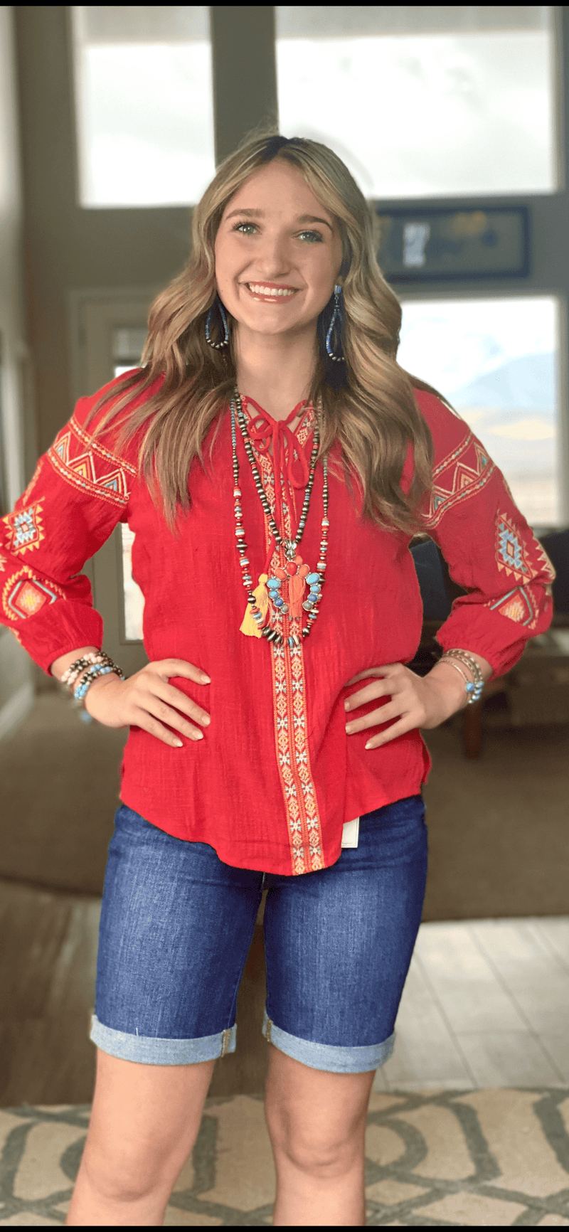 Shop Envi Me tops The Red Fiesta Cinco Embroidered Top