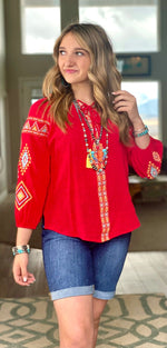 Shop Envi Me tops The Red Fiesta Cinco Embroidered Top