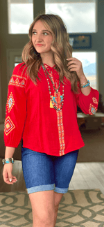 Shop Envi Me tops The Red Fiesta Cinco Embroidered Top