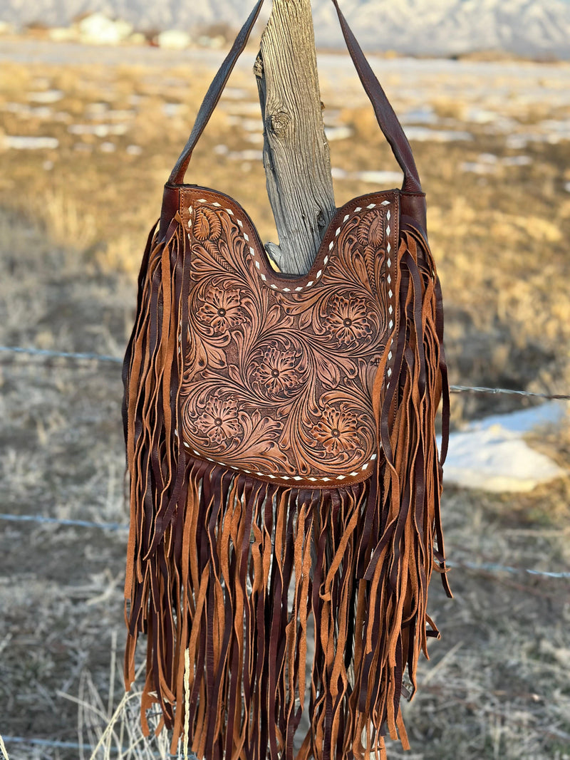 The Remi Retro Buckstitch & Fringe Leather Bag