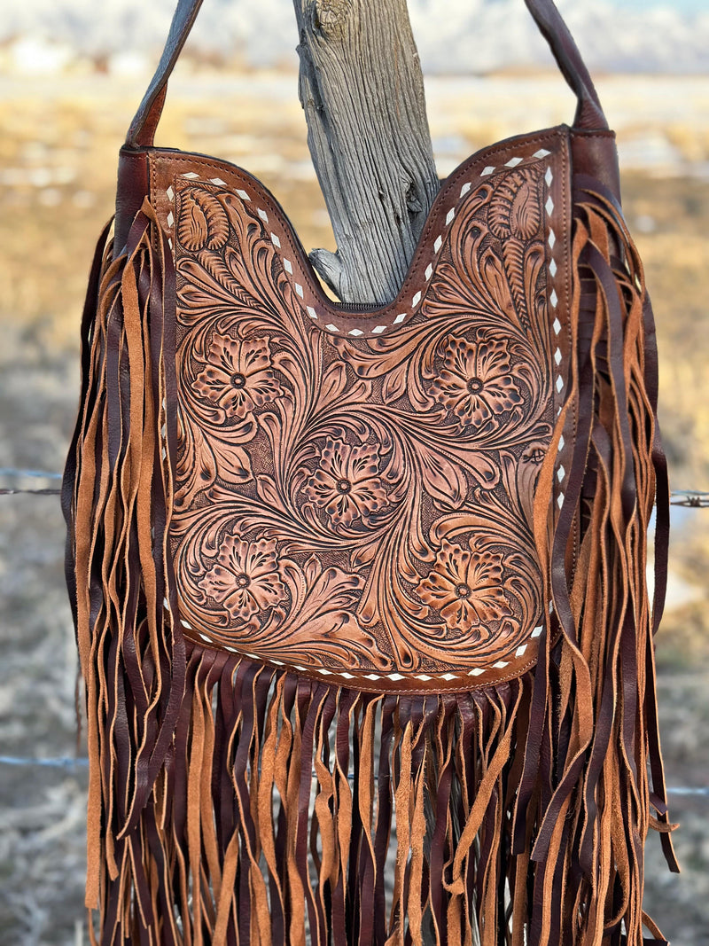 Fringe purse online leather