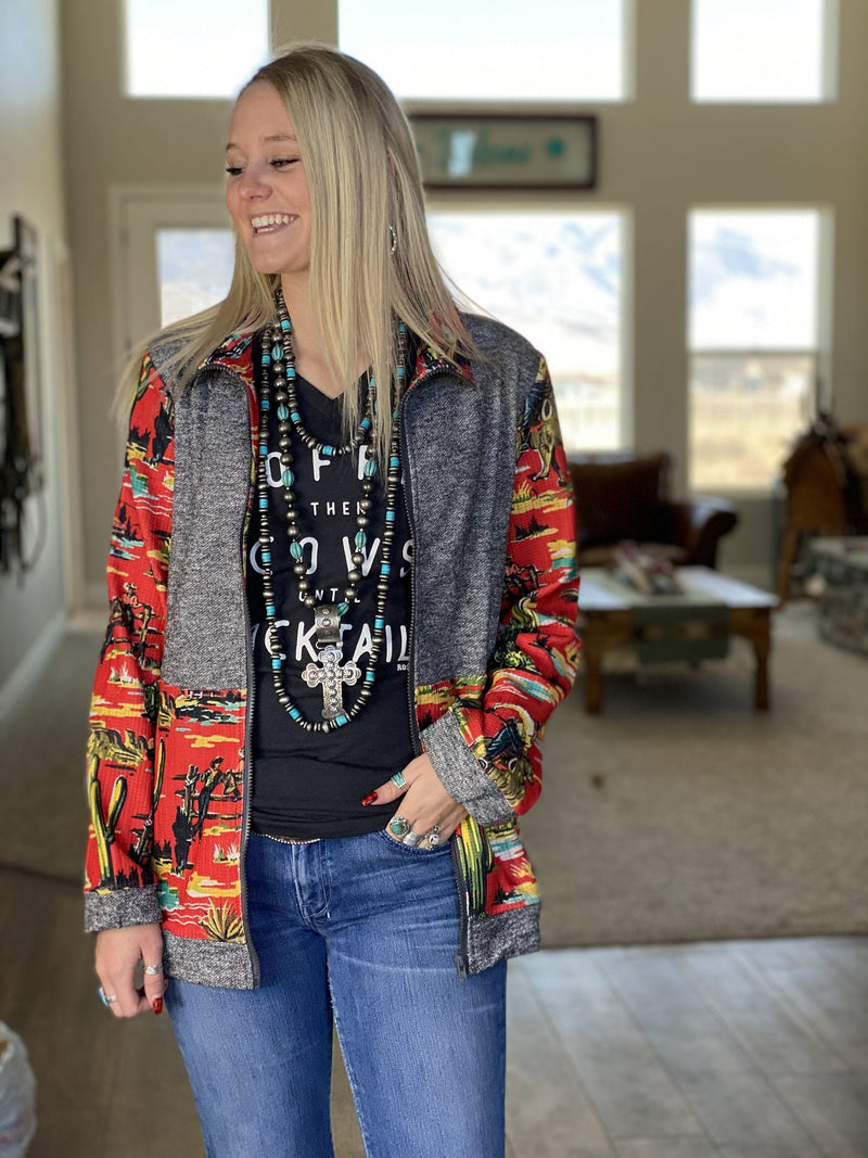 Shop Envi Me Tops and Tunics The Retro Cactus Cowgirl Zip Up Sweatshirt