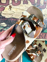 Roper Footwear The Roper Destiny Hair On Hide Western Buckle Birks Sandal