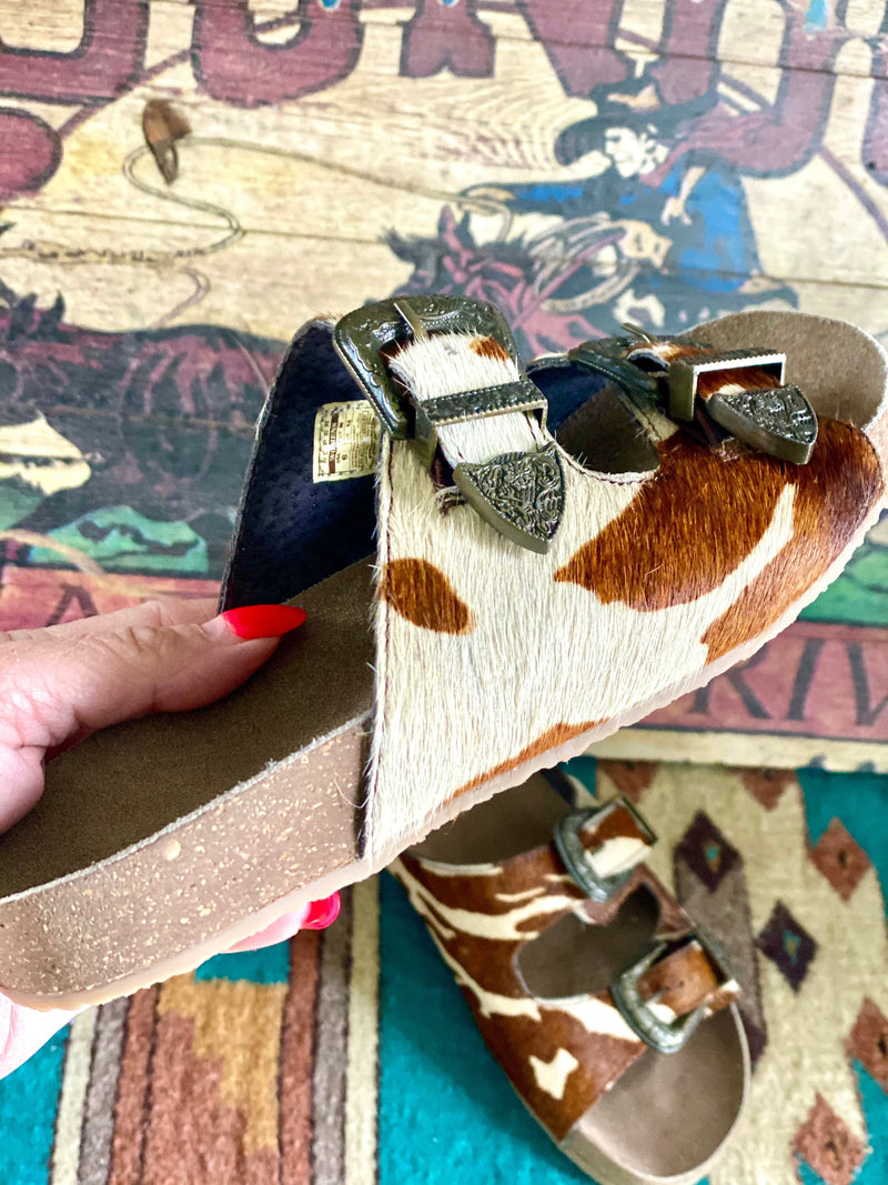 Roper Footwear The Roper Destiny Hair On Hide Western Buckle Birks Sandal