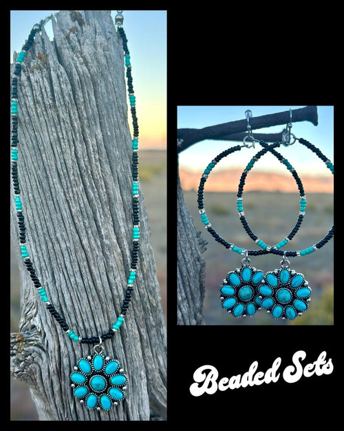Shop Envi Me Necklaces The Saguaro Black & Turquoise Beaded Necklace & Earring Set