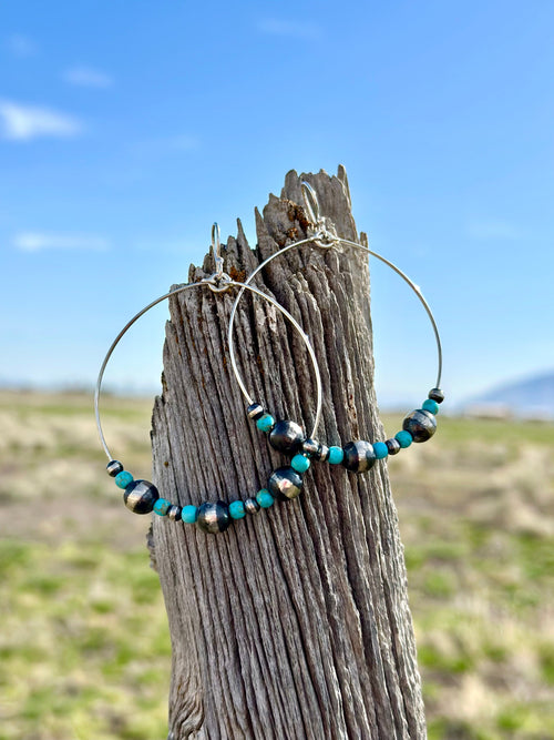 Shop Envi Me Earrings Turquoise The San Corrales Sterling & Real Turquoise Navajo Pearl Hoop Earring