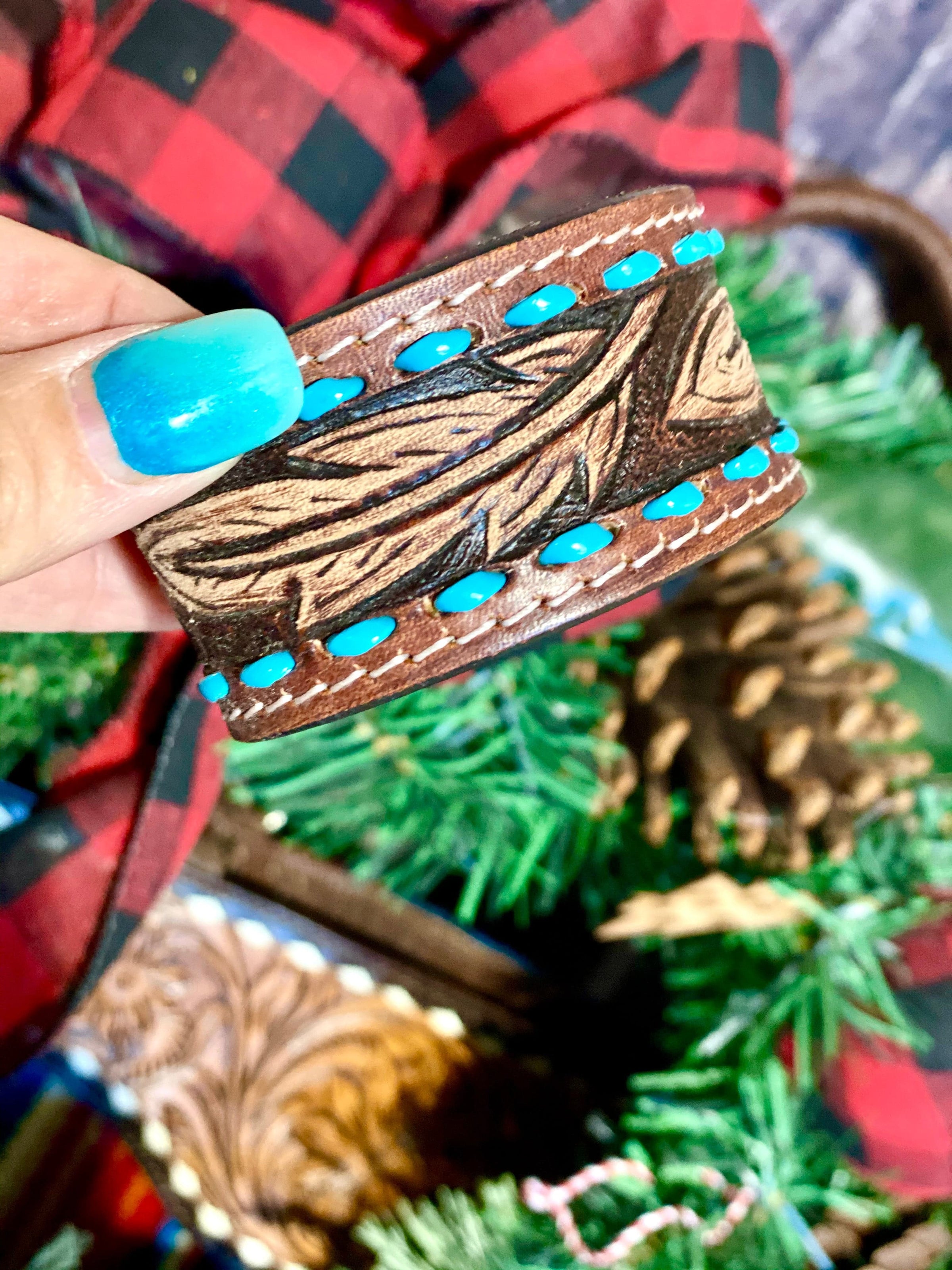 The Santa Lourdes Feather Leather Cuff Bracelet