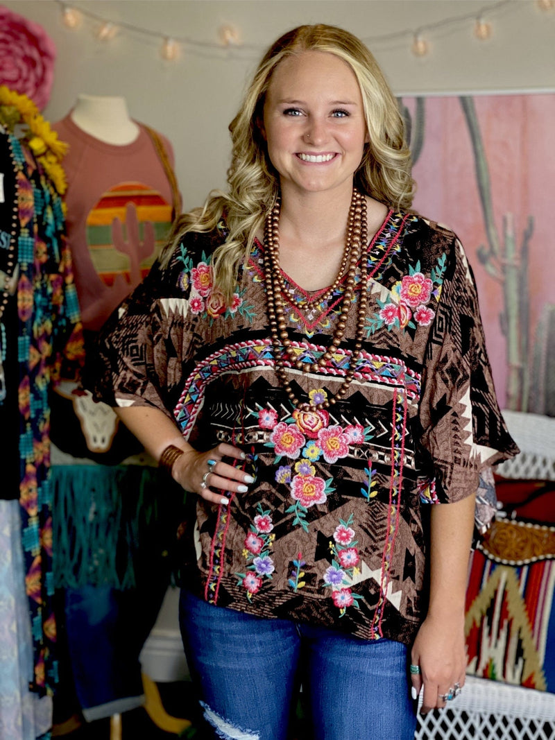 Shop Envi Me Tops and Tunics The Senorita Embroidered Poncho Top