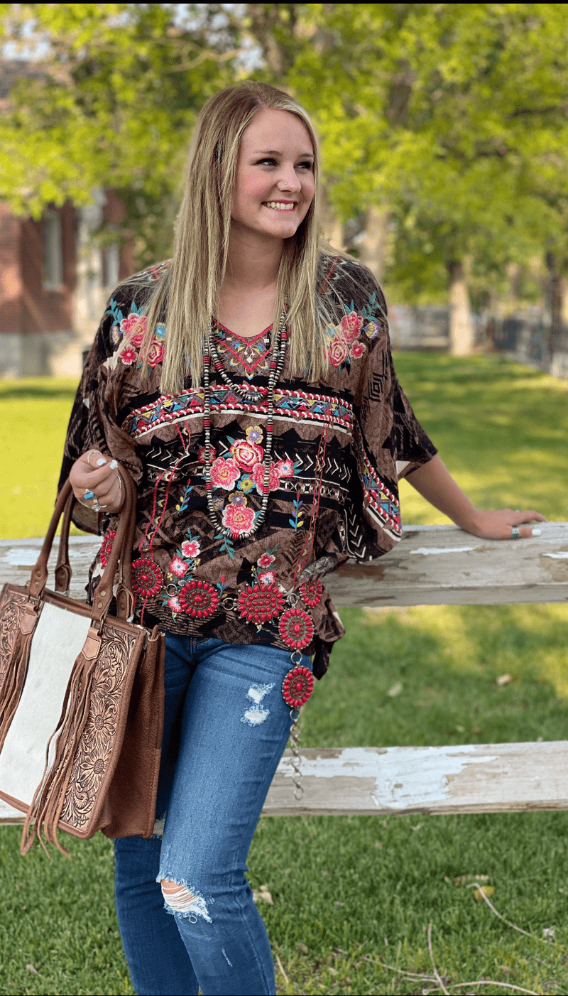 Shop Envi Me Tops and Tunics The Senorita Embroidered Poncho Top