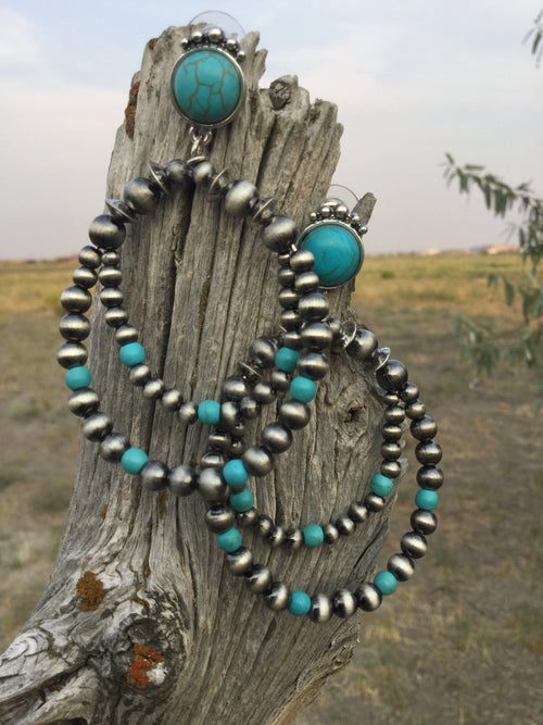 Shop Envi Me Earrings Silver & Turquoise The Silver Navajo Pearl & Turquoise Loop Earrings