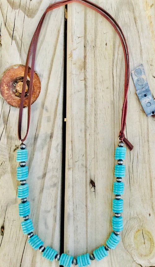 Shop Envi Me Necklaces The Silver Turquoise & Silver on Leather Necklace
