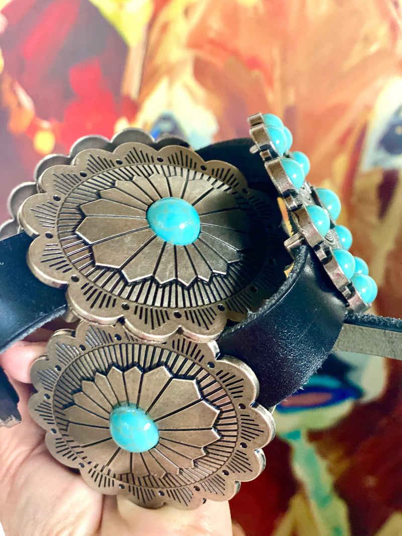Navajo Silver Turquoise Concho Belt