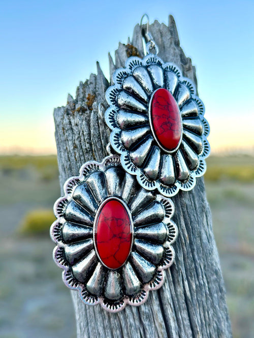 Shop Envi Me Earrings Coral and Silver The South of The Rio Vintage Coral Concho Earrings
