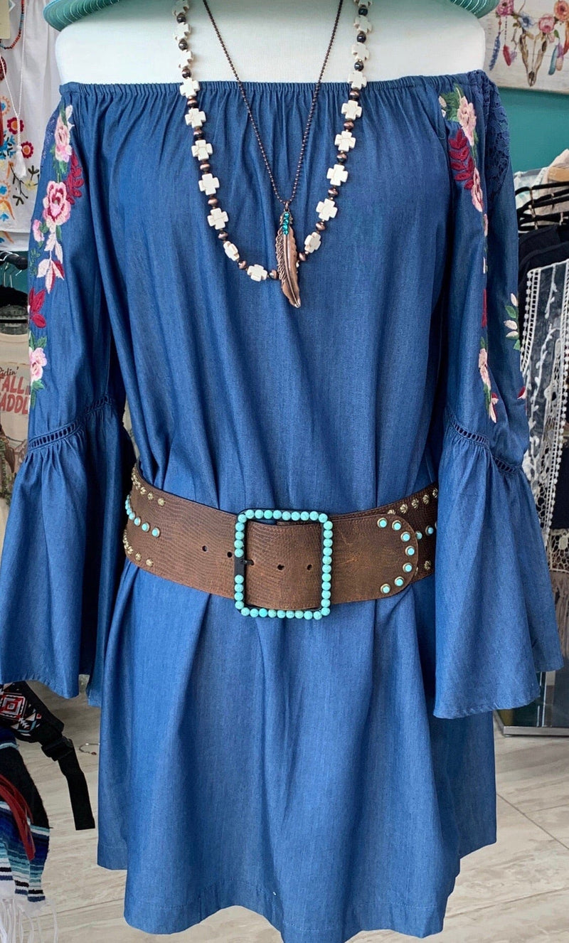 Shop Envi Me Tops and Tunics The Spanish Fork Embroidered Denim Tunic