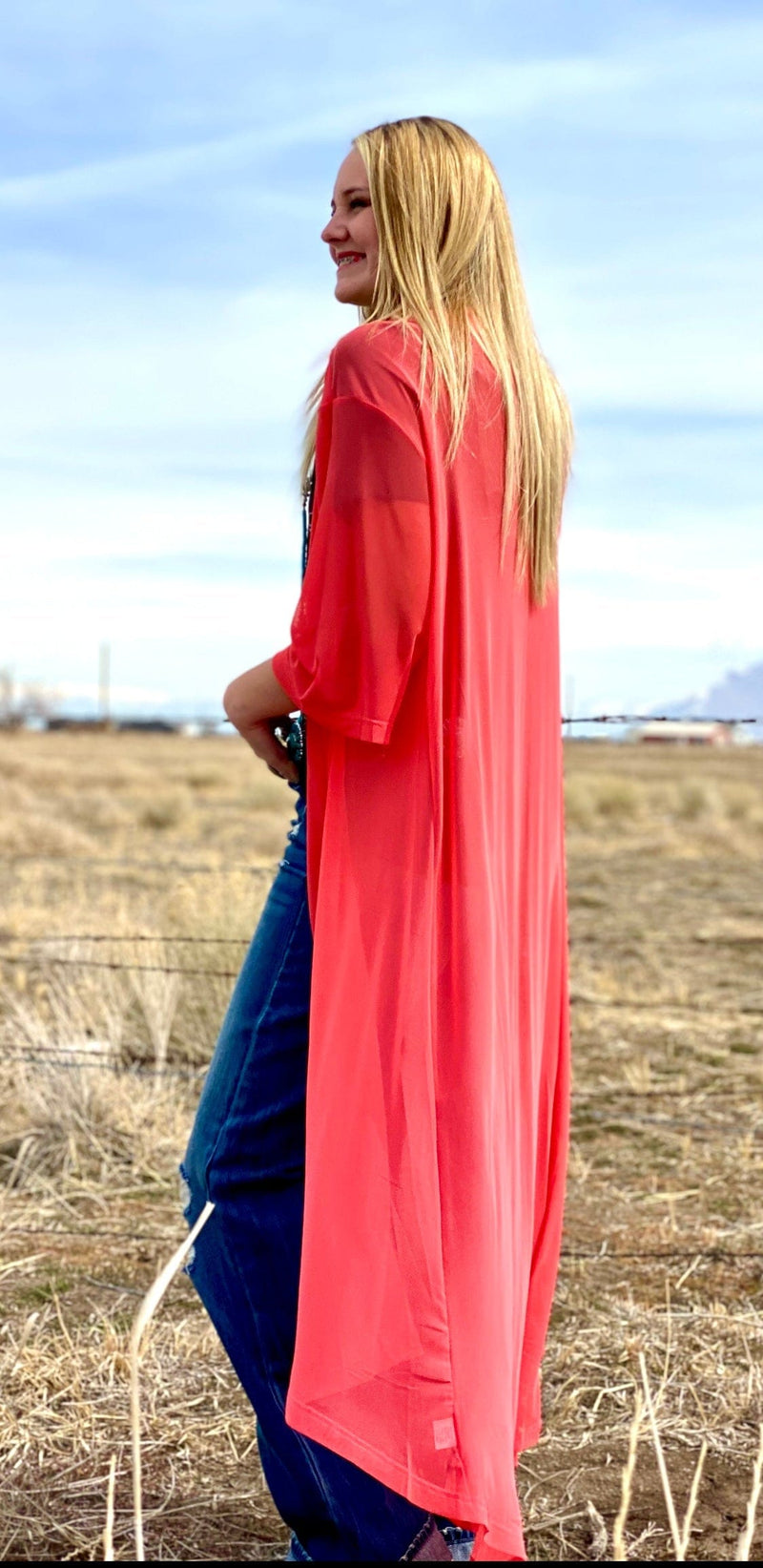 Shop Envi Me Cardigans and Kimonos OS The Spring Coral Duster Kimono