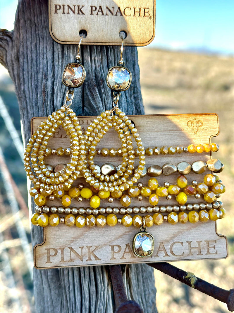 The Spring Pink Panache Mustard Bracelet Earring Set