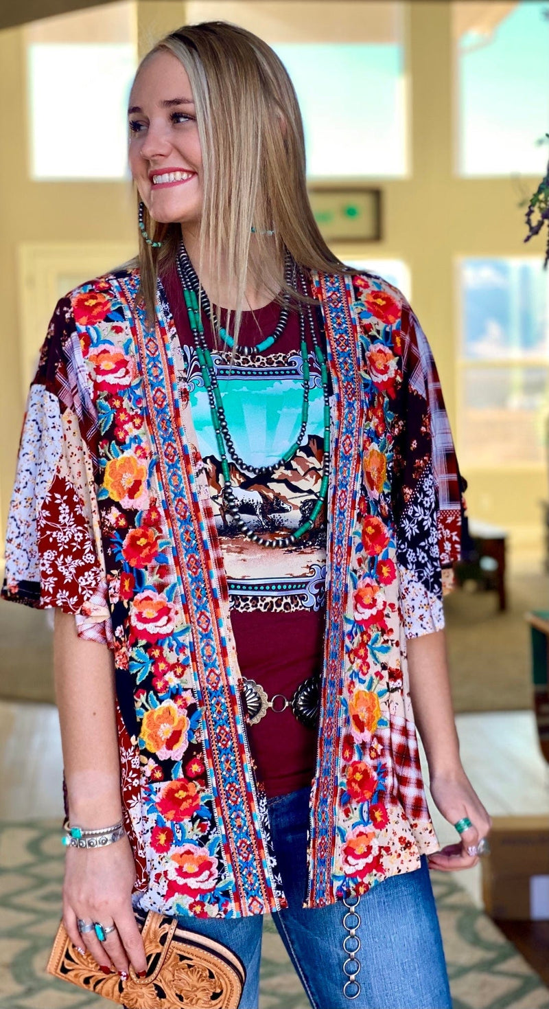 Shop Envi Me Cardigans and Kimonos The Spring Valley Of The Suns Embroidered Patchwork  Kimono
