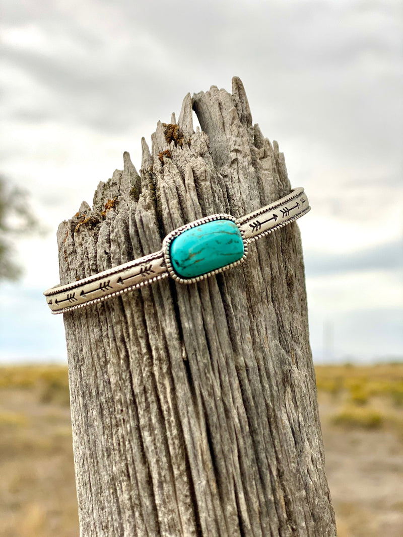 Item #966T- Navajo Turquoise Sterling Silver Arrows Overlay Cuff Bracelet  by E&M Teller —Men's and Women's Turquoise Bracelets ~ Native American  Bracelets