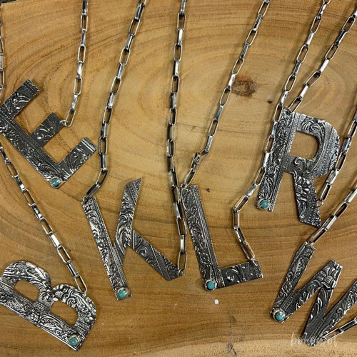 Shop Envi Me Necklaces The Sterling Silver Turquoise 2" Letter Initial Box Chain Necklace