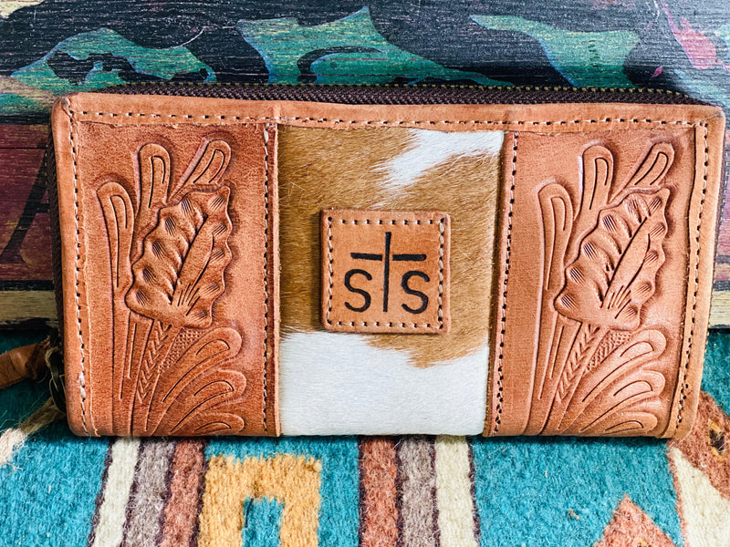 Shop Envi Me Accessories The STS Tooled Leather & Cowhide Zip Wallet