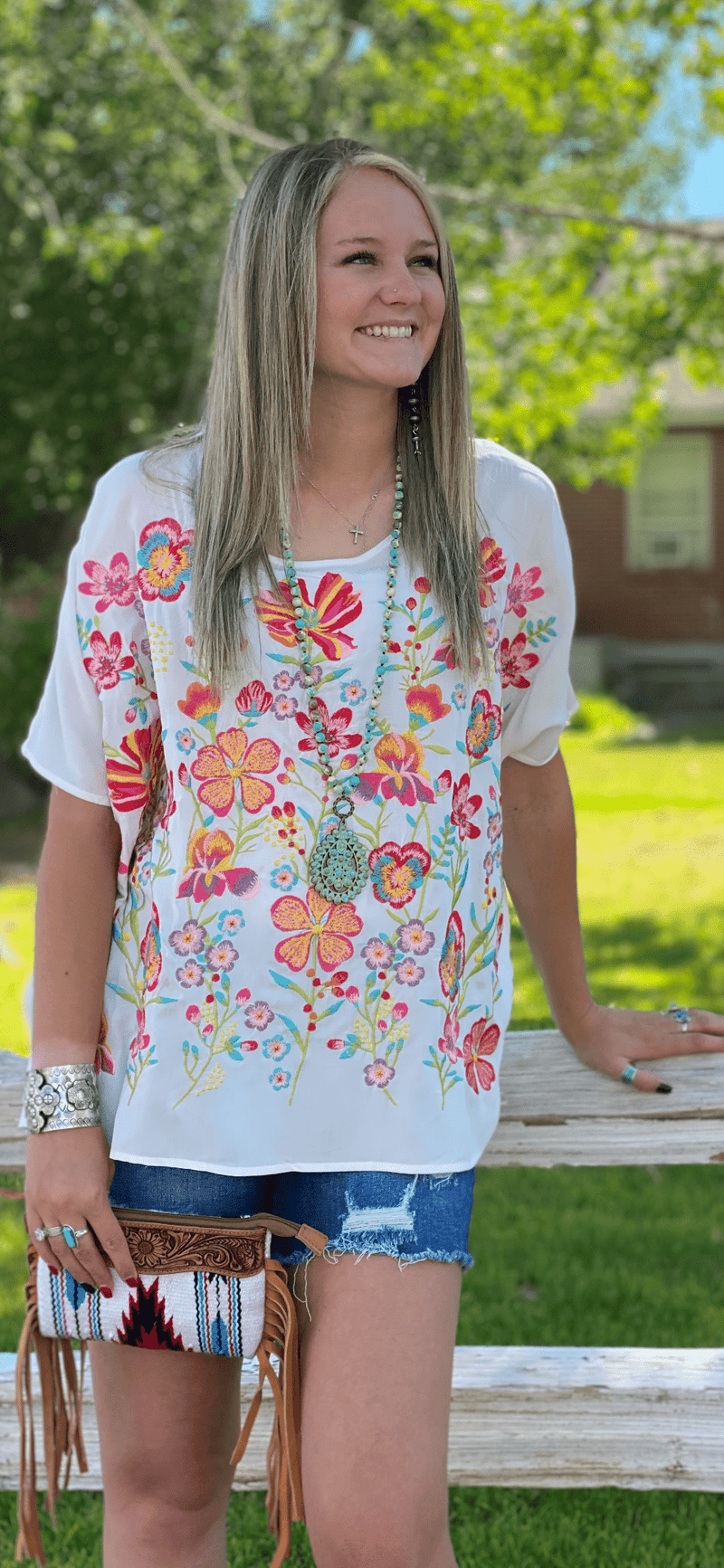 Shop Envi Me Tops and Tunics The Summer Flowers Embroidered Poncho Top