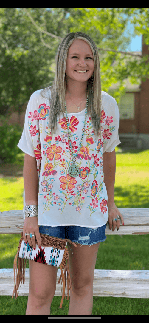 Shop Envi Me Tops and Tunics The Summer Flowers Embroidered Poncho Top