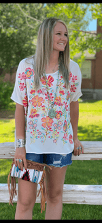 Shop Envi Me Tops and Tunics The Summer Flowers Embroidered Poncho Top