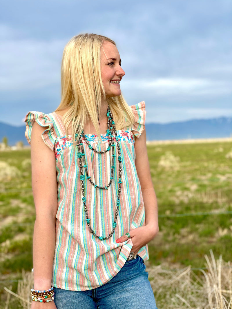 Shop Envi Me Tops and Tunics The Summer Mazatlan Embroidered Stripe Tank Top