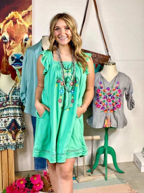 Shop Envi Me Tops and Tunics The Summer Mint Embroidered Dress