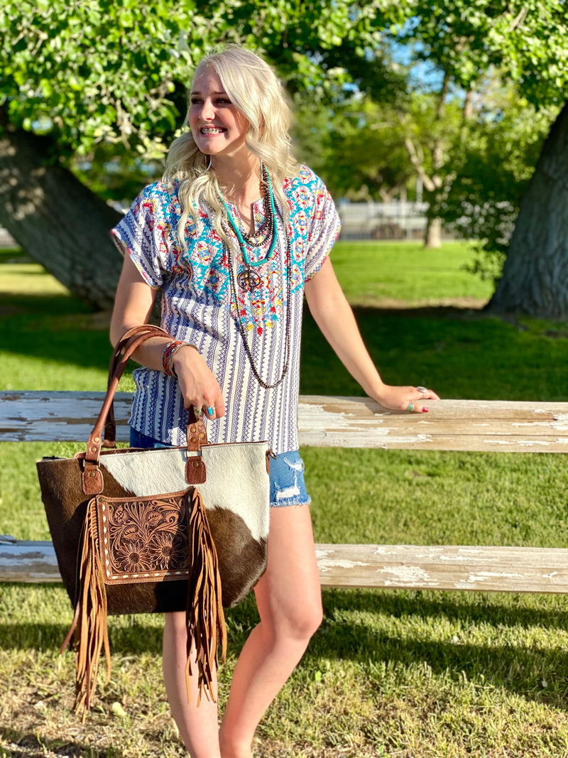 Shop Envi Me Tops and Tunics The Summer Santa Ynez Embroidered V Neck Top