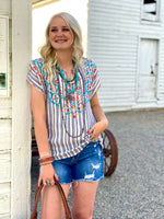 Shop Envi Me Tops and Tunics The Summer Santa Ynez Embroidered V Neck Top