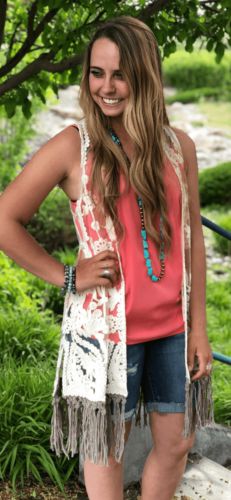 Shop Envi Me Cardigans and Kimonos The Summer Senorita Lace and Fringe Vest