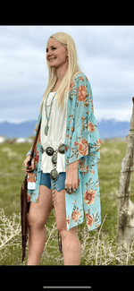 Shop Envi Me Cardigans and Kimonos The Summer Turquoise Floral Kimono