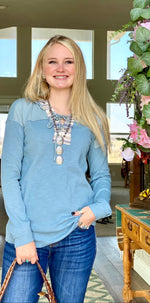 Shop Envi Me Tops and Tunics The Teal Tulsa Lace Up Top