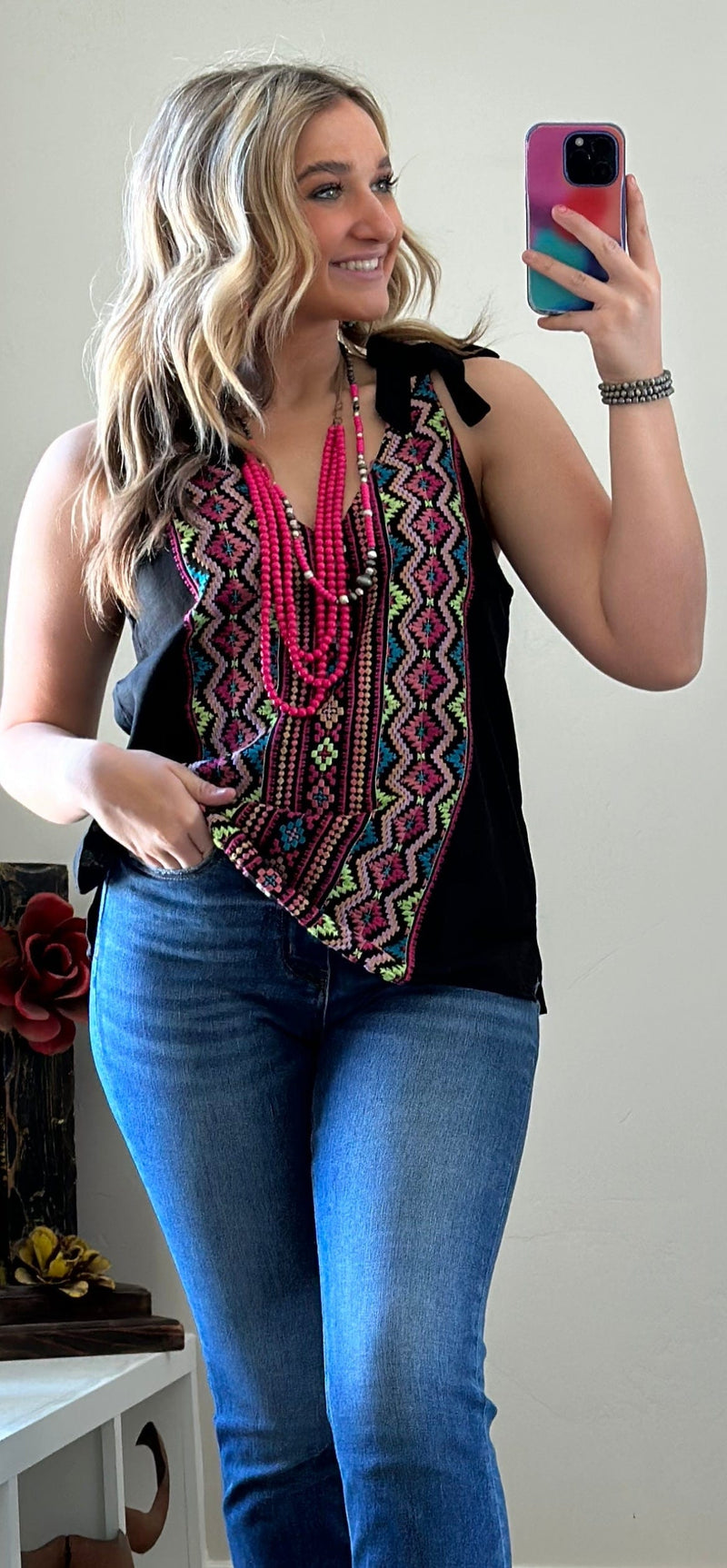 Shop Envi Me Tops and Tunics The Tetons Embroidered Tie Tank