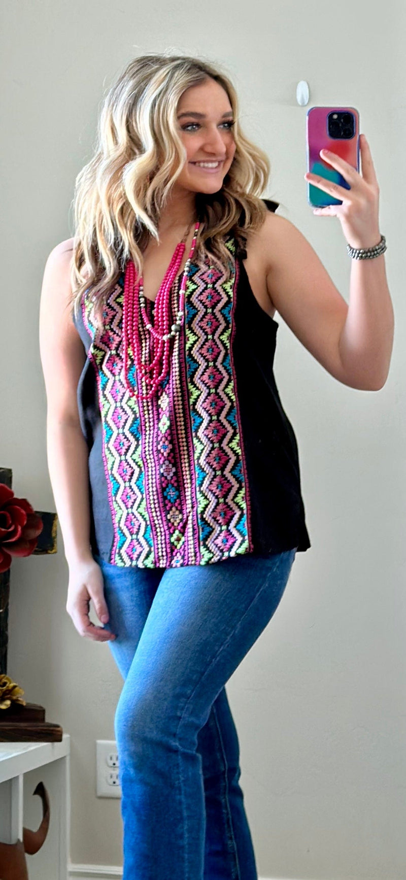 Shop Envi Me Tops and Tunics The Tetons Embroidered Tie Tank